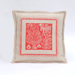 Linen Square Printed Cushion in Coral