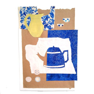 Folk styled Paper Collage with tea pot and jug